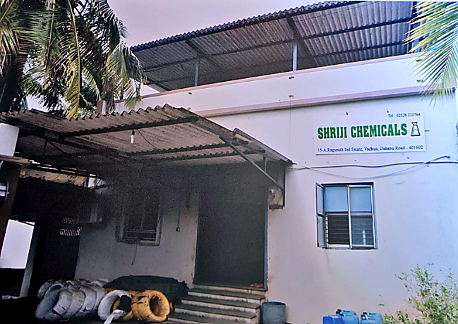 Shriji Chemicals factory entry gate at 15-A Raghunath Industrial Estate, Vadkun, Dahanu Road, Maharashtra